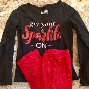 Basic Editions Top and Red Leggings with Sparkle